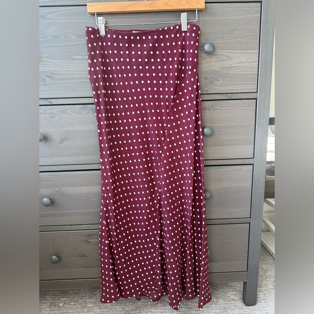 Mango Maroon Polka Dot Midi Skirt